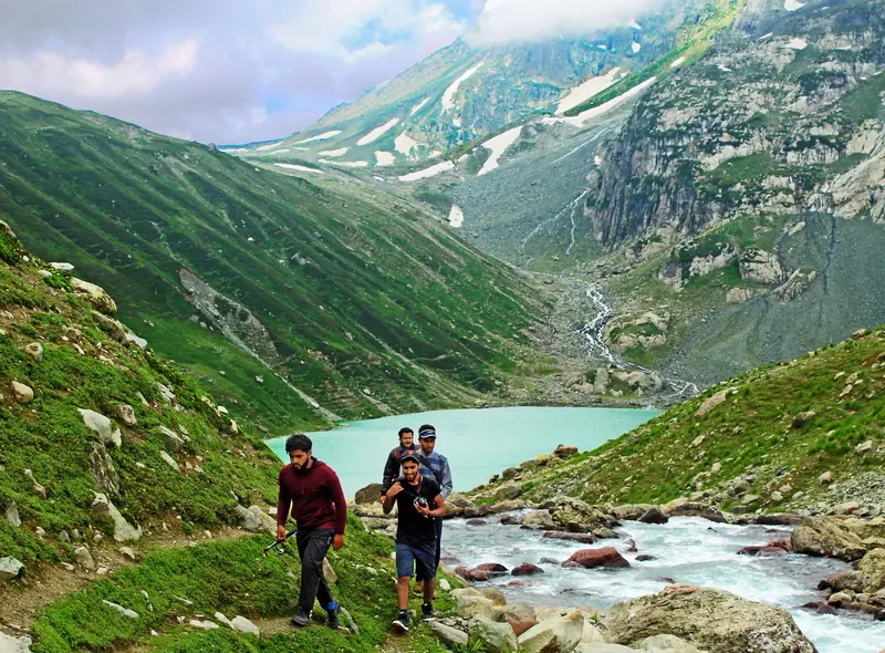 Trekkers walking near Gangbal Lake